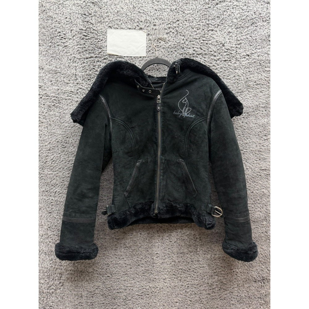 Vintage Y2k Baby Phat Embroidered Suede Leather Full-Zip Jacket Black Size M